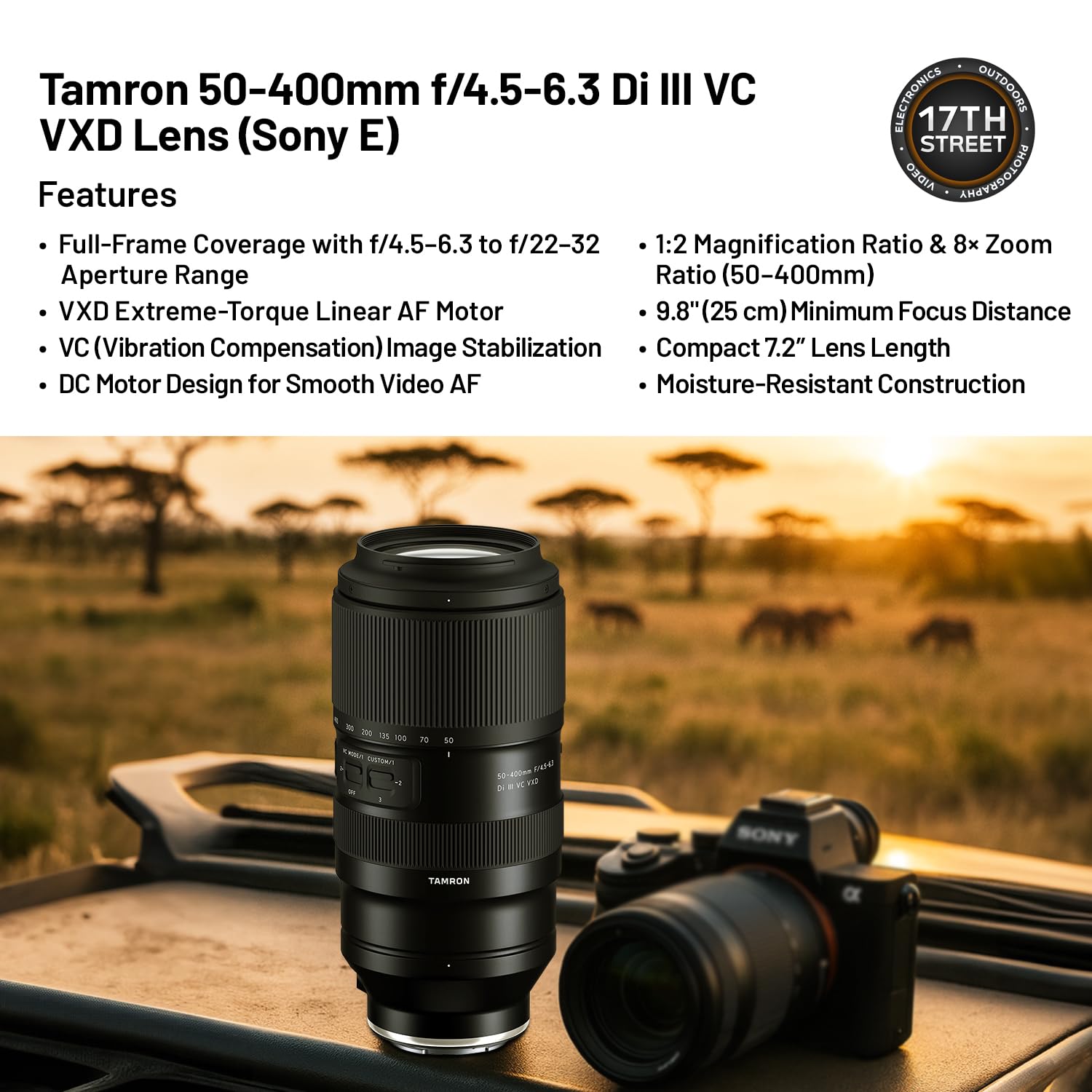 【10/25出品終了】TAMRON 50-400mm Di III VC VXD Amazon.com : Tamron 50-400mm f/4.5-6.3 Di III VC VXD Lens (Sony E